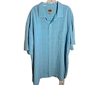 The Foundry Mens Shirt Short Sleeve Blue Plaid Size 3XLT Blue Western Pocket